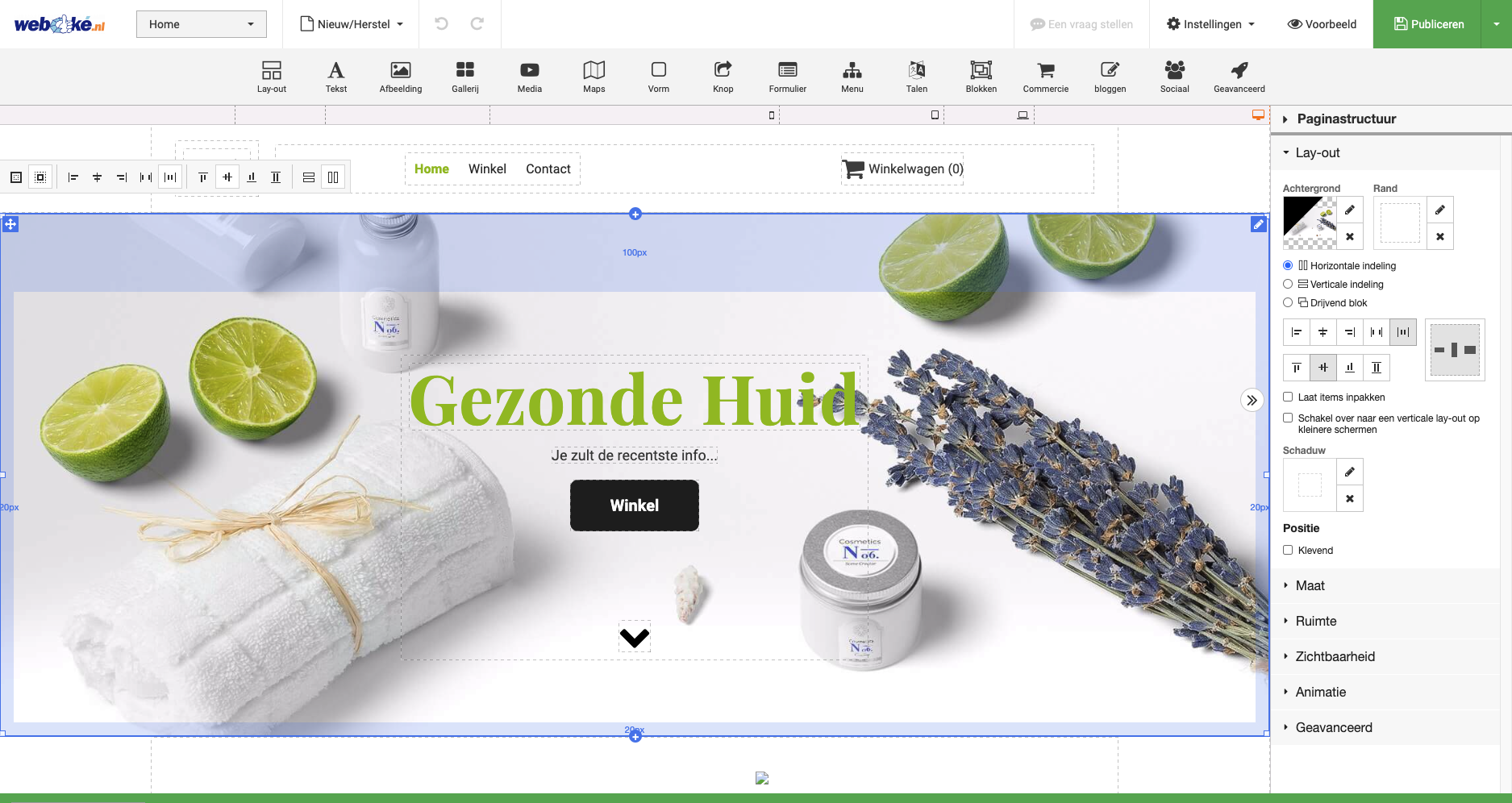 De Sitebuilder-editor met drag-and-drop-blokken