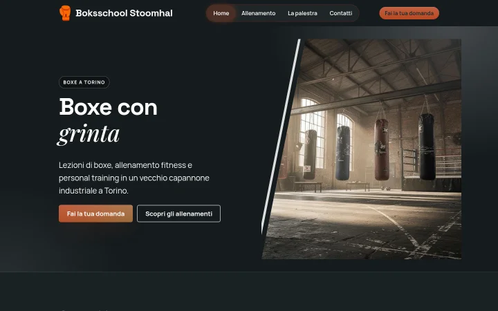 Homepage di Boksschool Stoomhal, un sito web di esempio creato con il WebOké AI Builder