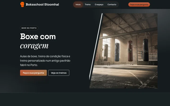 Página inicial de Boksschool Stoomhal, um site de exemplo criado com o WebOké AI Builder